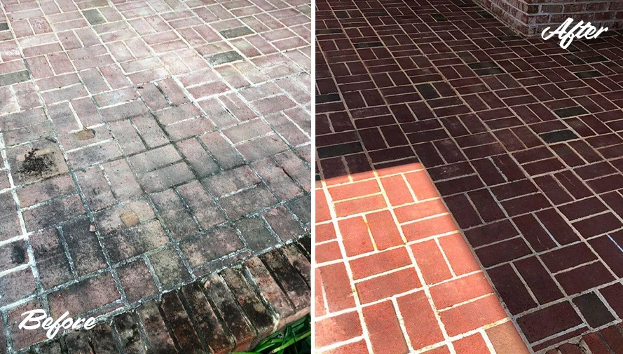 Outdoor patio brick tile grout cleaning before and after Dubai
