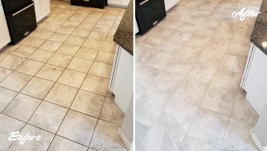Hallway ceramic tile floor grout deep cleaning before after Dubai