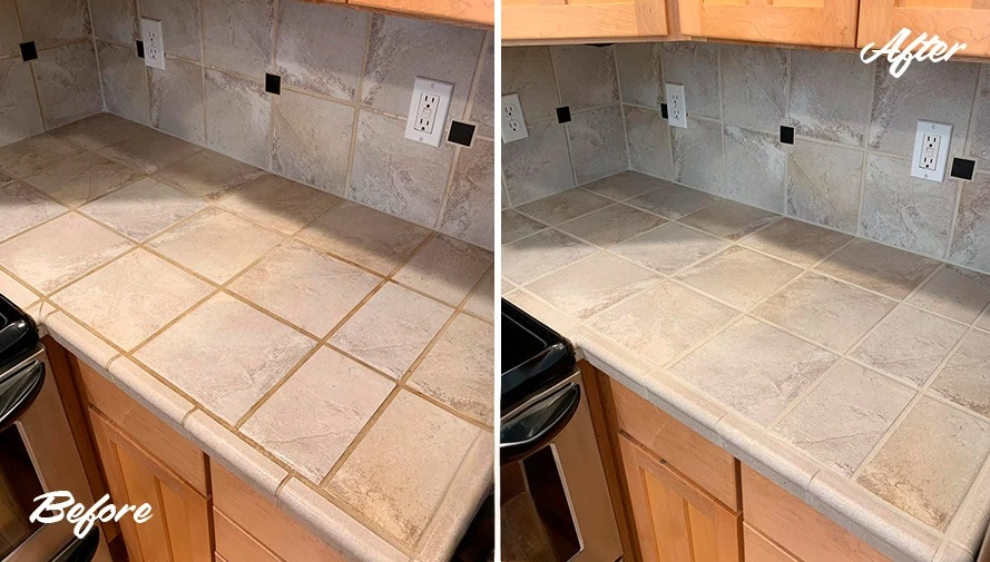 Kitchen countertop backsplash tile grout restoration