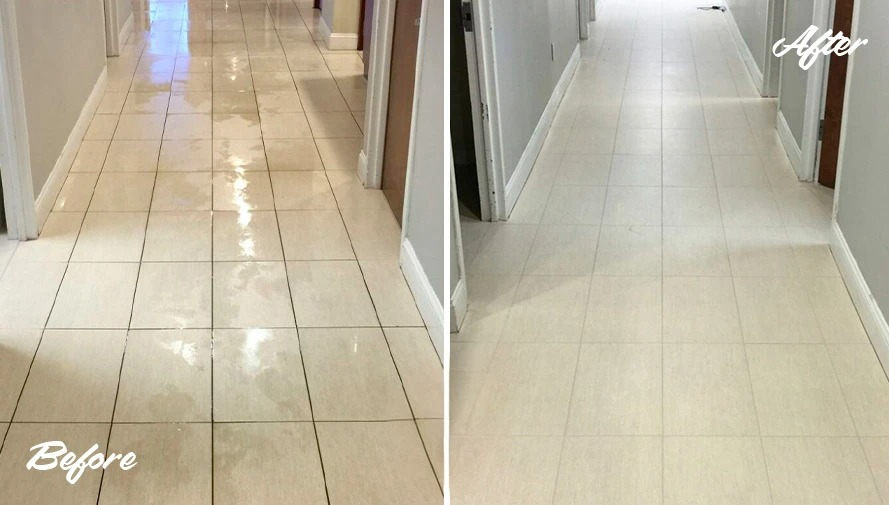 Polished porcelain tile grout restoration before and after Dubai