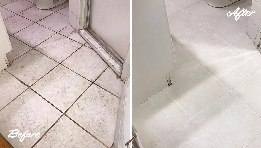 Ceramic floor tile grout whitening service before and after in Dubai