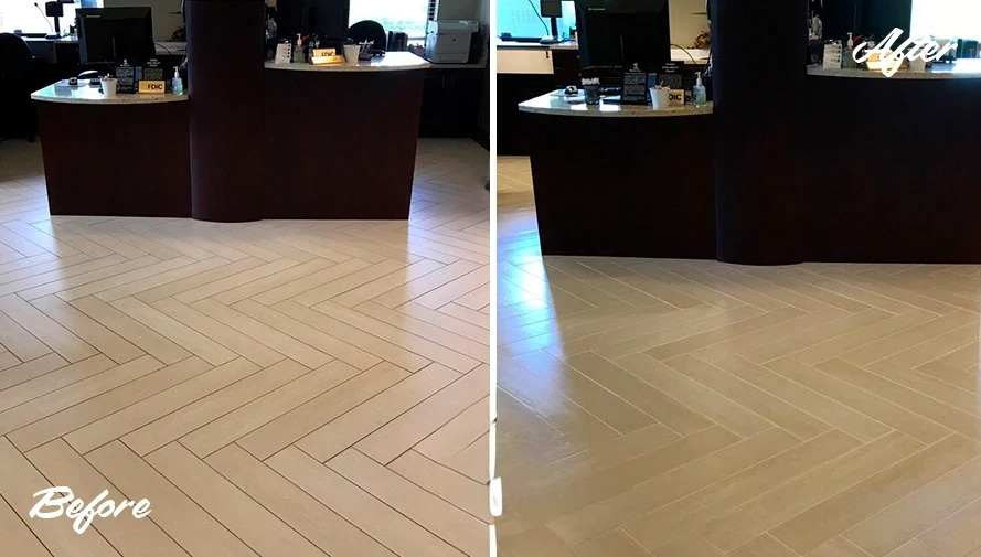 Herringbone ceramic tile floor grout restoration service Dubai