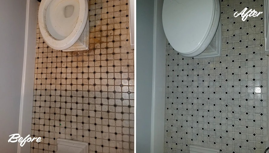 Bathroom tile grout restoration before and after in Dubai villa